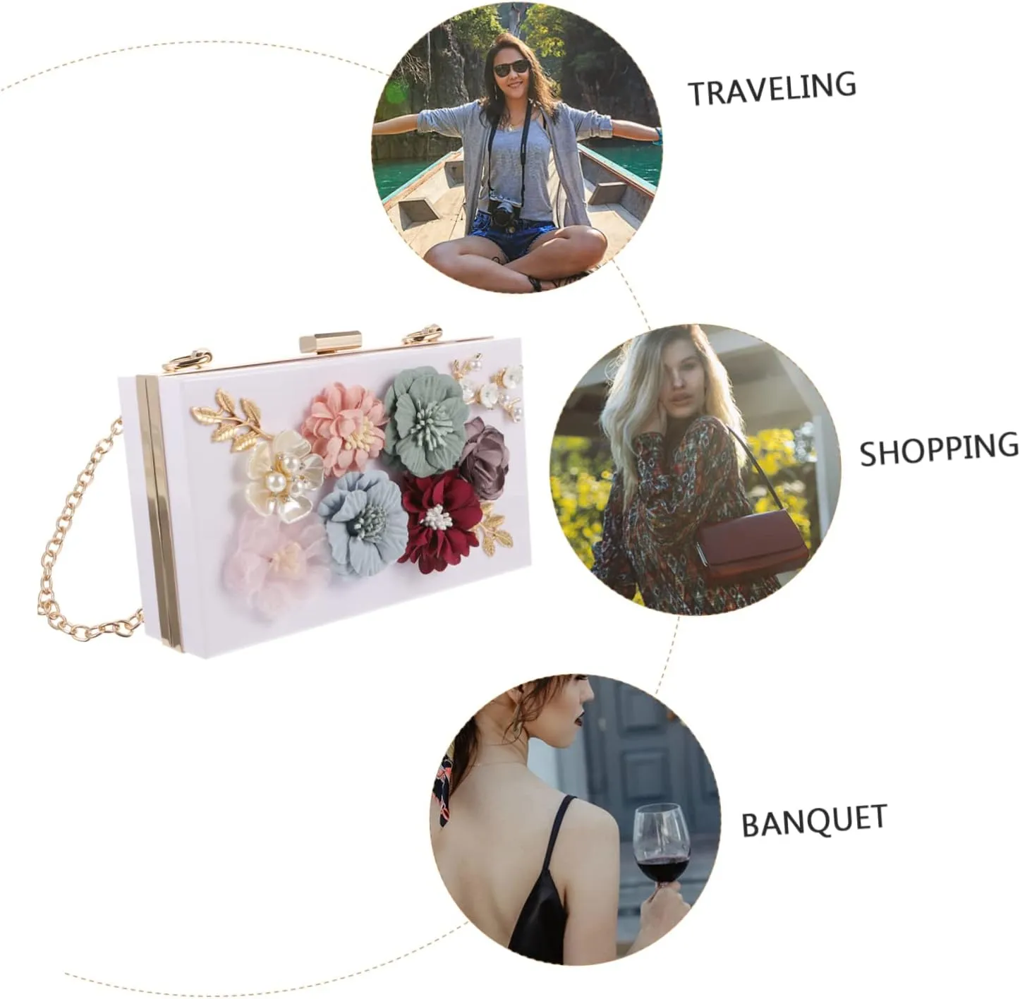 1pc Handbag Wedding Purse Bag Wedding Bag Women Shoulder Bag Floral Clutch Bag