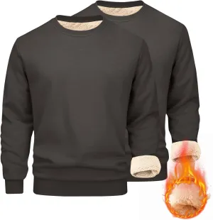 2 Pack Thermal Sherpa Lined Undershirts for Men Long Sleeve Fleece Pullover Underwear Chunky Crewneck Winter Sweater