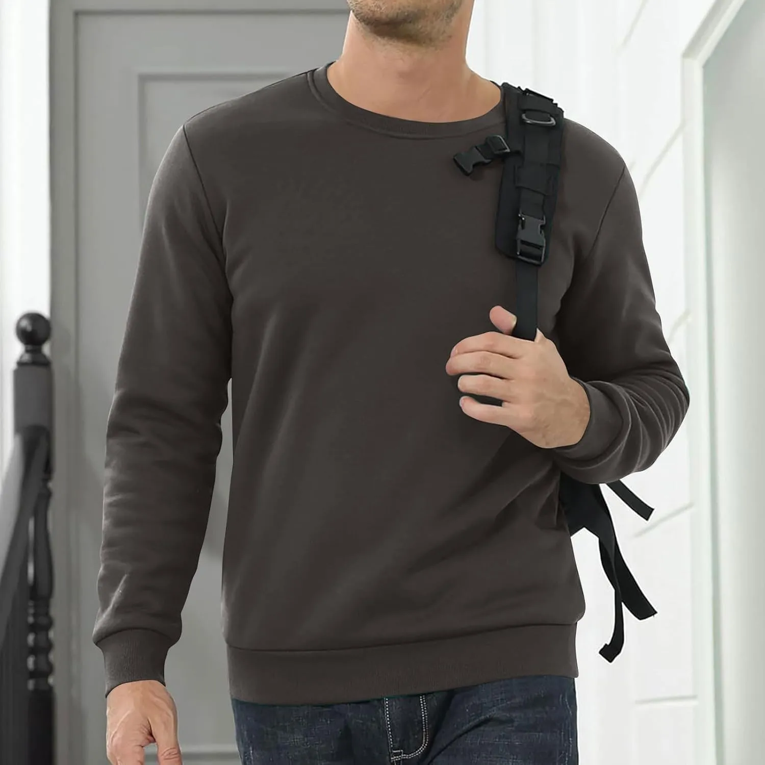 2 Pack Thermal Sherpa Lined Undershirts for Men Long Sleeve Fleece Pullover Underwear Chunky Crewneck Winter Sweater