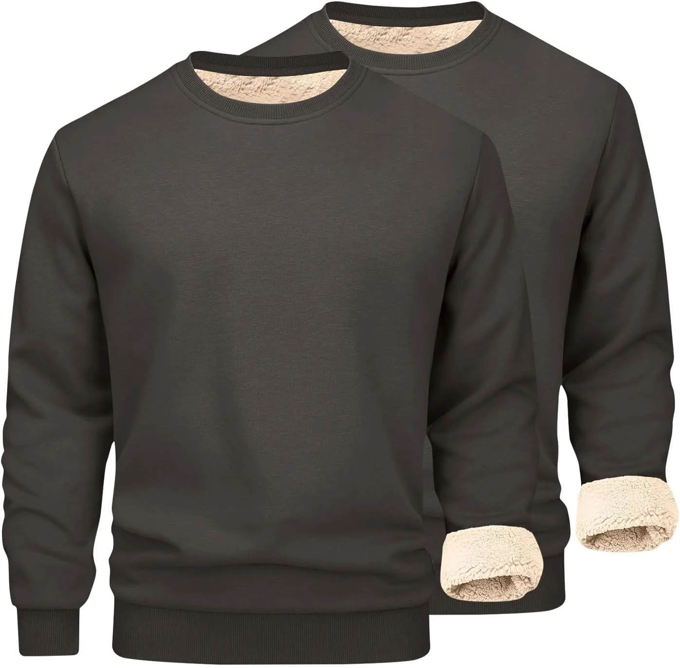 2 Pack Thermal Sherpa Lined Undershirts for Men Long Sleeve Fleece Pullover Underwear Chunky Crewneck Winter Sweater