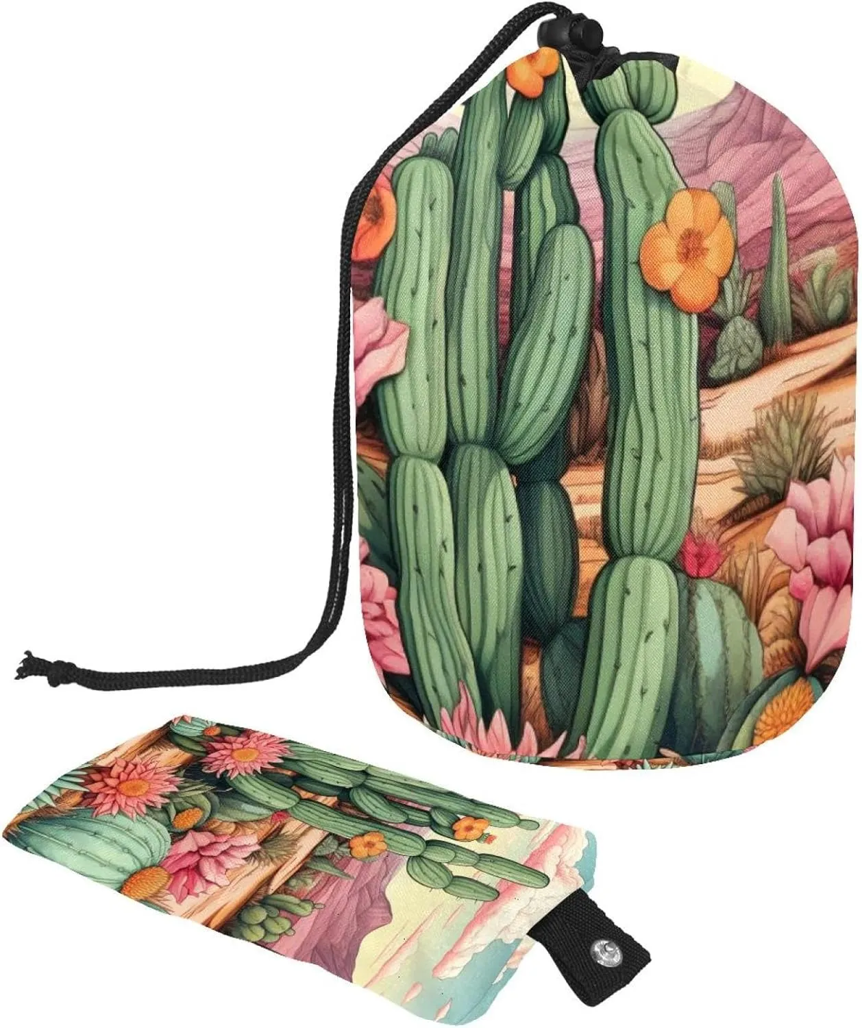 2 Pcs Cosmetic Bag bucket Travel Makeup Bags Large Capacity Soft Waterproof Portable Drawstring Cosmetic Bag, Art Colorful Desert