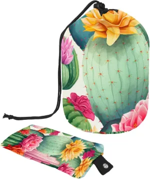2 Pcs Cosmetic Bag bucket Travel Makeup Bags Large Capacity Soft Waterproof Portable Drawstring Cosmetic Bag, Art Colorful Flower with Cactus