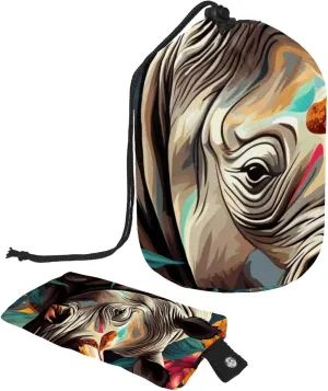 2 Pcs Cosmetic Bag bucket Travel Makeup Bags Large Capacity Soft Waterproof Portable Drawstring Cosmetic Bag, Art Flowers Rhino 19