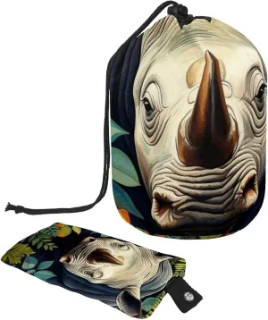 2 Pcs Cosmetic Bag bucket Travel Makeup Bags Large Capacity Soft Waterproof Portable Drawstring Cosmetic Bag, Art Rhino Pattern 19