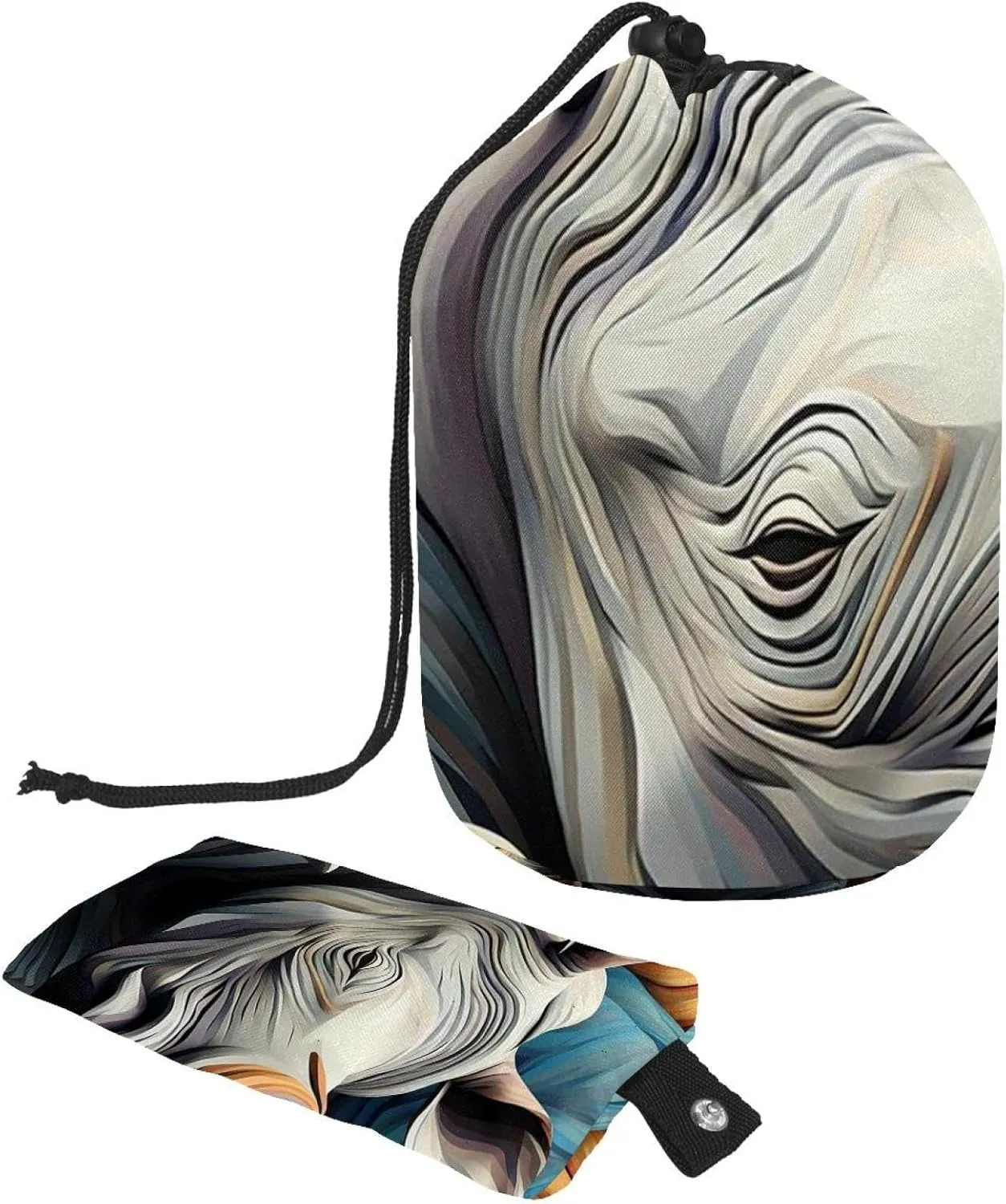 2 Pcs Cosmetic Bag bucket Travel Makeup Bags Large Capacity Soft Waterproof Portable Drawstring Cosmetic Bag, Art Rhino Pattern 23