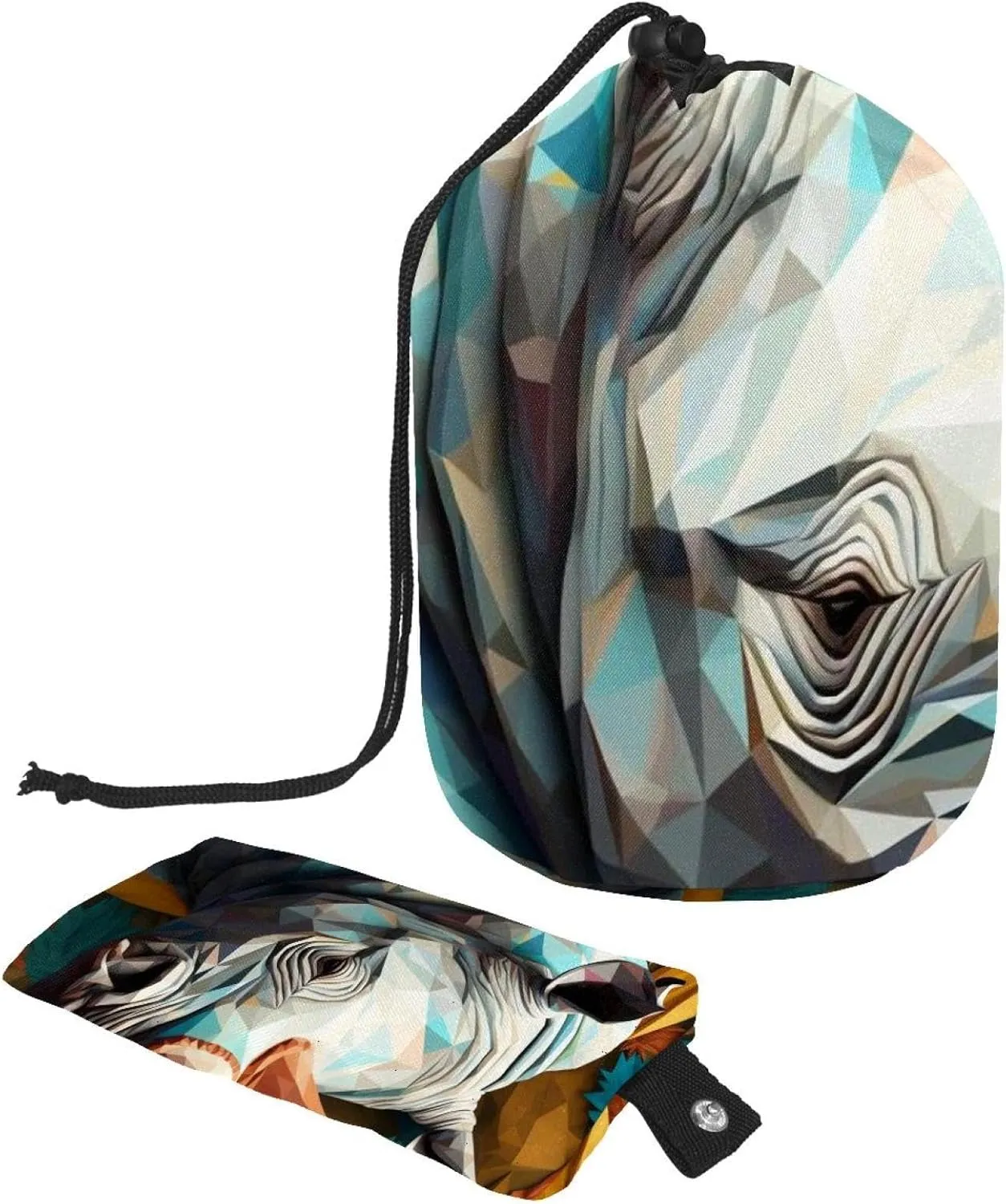 2 Pcs Cosmetic Bag bucket Travel Makeup Bags Large Capacity Soft Waterproof Portable Drawstring Cosmetic Bag, Art Rhino Pattern 47