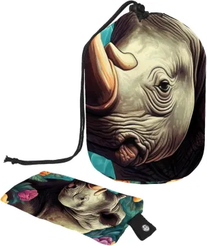 2 Pcs Cosmetic Bag bucket Travel Makeup Bags Large Capacity Soft Waterproof Portable Drawstring Cosmetic Bag, Art Rhino with Flowers 67
