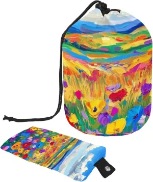 2 Pcs Cosmetic Bag bucket Travel Makeup Bags Large Capacity Soft Waterproof Portable Drawstring Cosmetic Bag, Art Sky Colorful Flowers Field 19