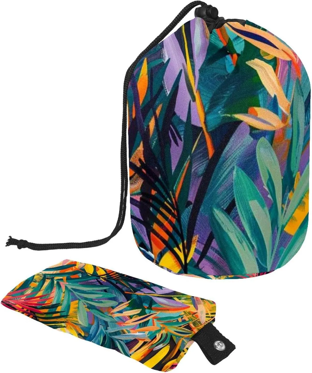 2 Pcs Cosmetic Bag bucket Travel Makeup Bags Large Capacity Soft Waterproof Portable Drawstring Cosmetic Bag, Colorful Tropical Leaves