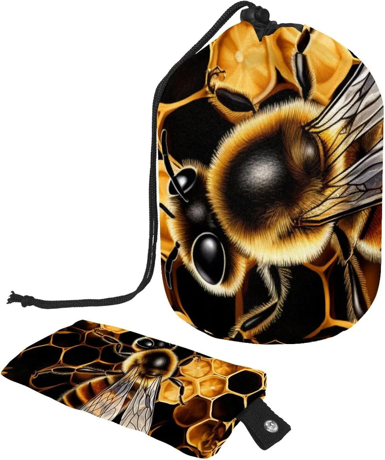 2 Pcs Cosmetic Bag bucket Travel Makeup Bags Large Capacity Soft Waterproof Portable Drawstring Cosmetic Bag, Cool Yellow Bee