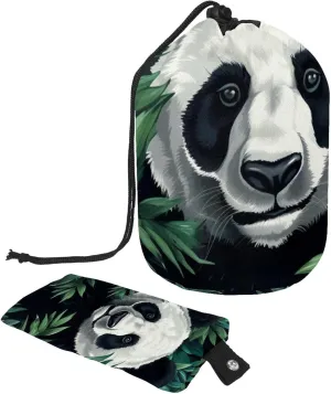 2 Pcs Cosmetic Bag bucket Travel Makeup Bags Large Capacity Soft Waterproof Portable Drawstring Cosmetic Bag, Cute Panda in Green Jungle