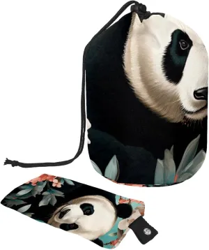 2 Pcs Cosmetic Bag bucket Travel Makeup Bags Large Capacity Soft Waterproof Portable Drawstring Cosmetic Bag, Cute Panda with Colorful Floral