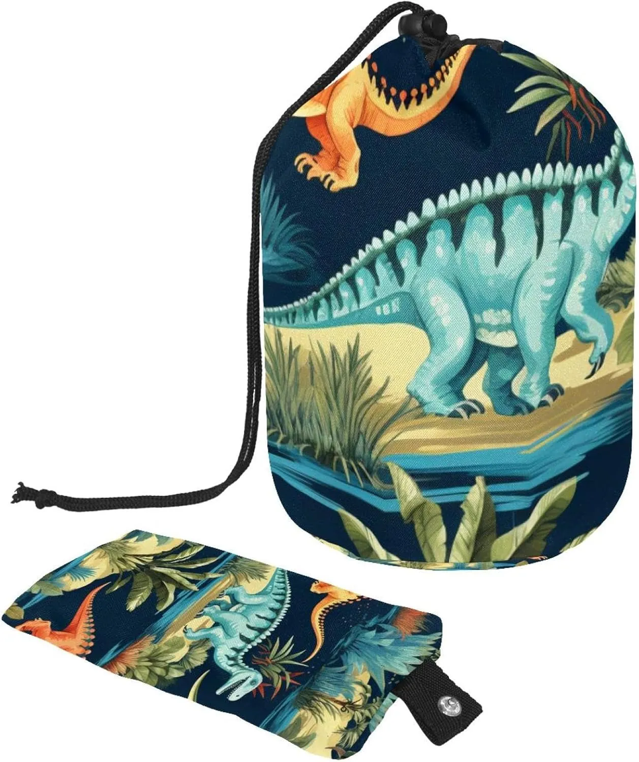 2 Pcs Cosmetic Bag bucket Travel Makeup Bags Large Capacity Soft Waterproof Portable Drawstring Cosmetic Bag, Fun Art Dinosaur Pattern