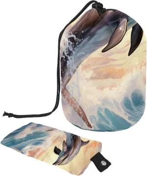 2 Pcs Cosmetic Bag bucket Travel Makeup Bags Large Capacity Soft Waterproof Portable Drawstring Cosmetic Bag, Fun Coast Whale Pattern