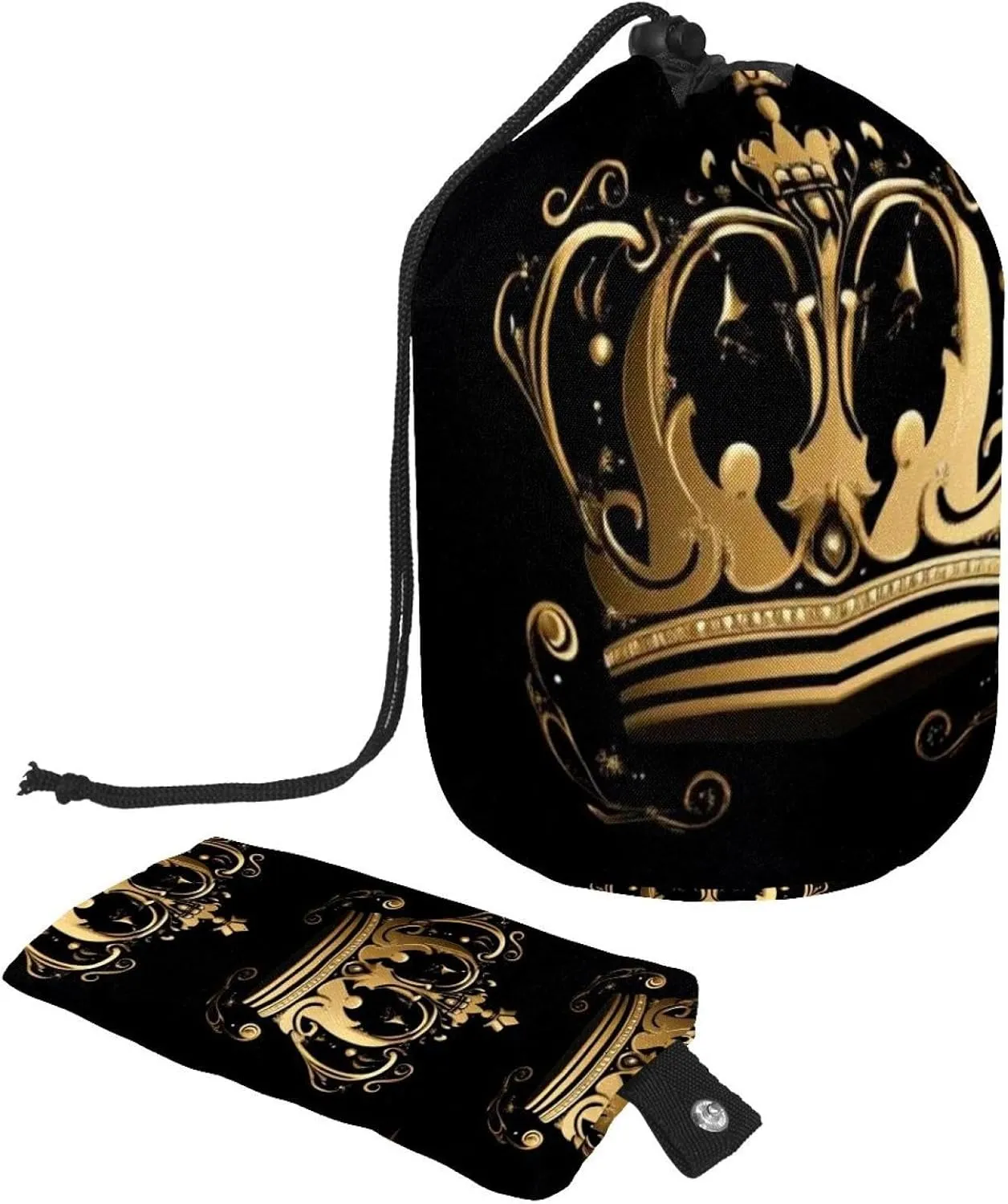 2 Pcs Cosmetic Bag bucket Travel Makeup Bags Large Capacity Soft Waterproof Portable Drawstring Cosmetic Bag, Golden Royal Crown 31