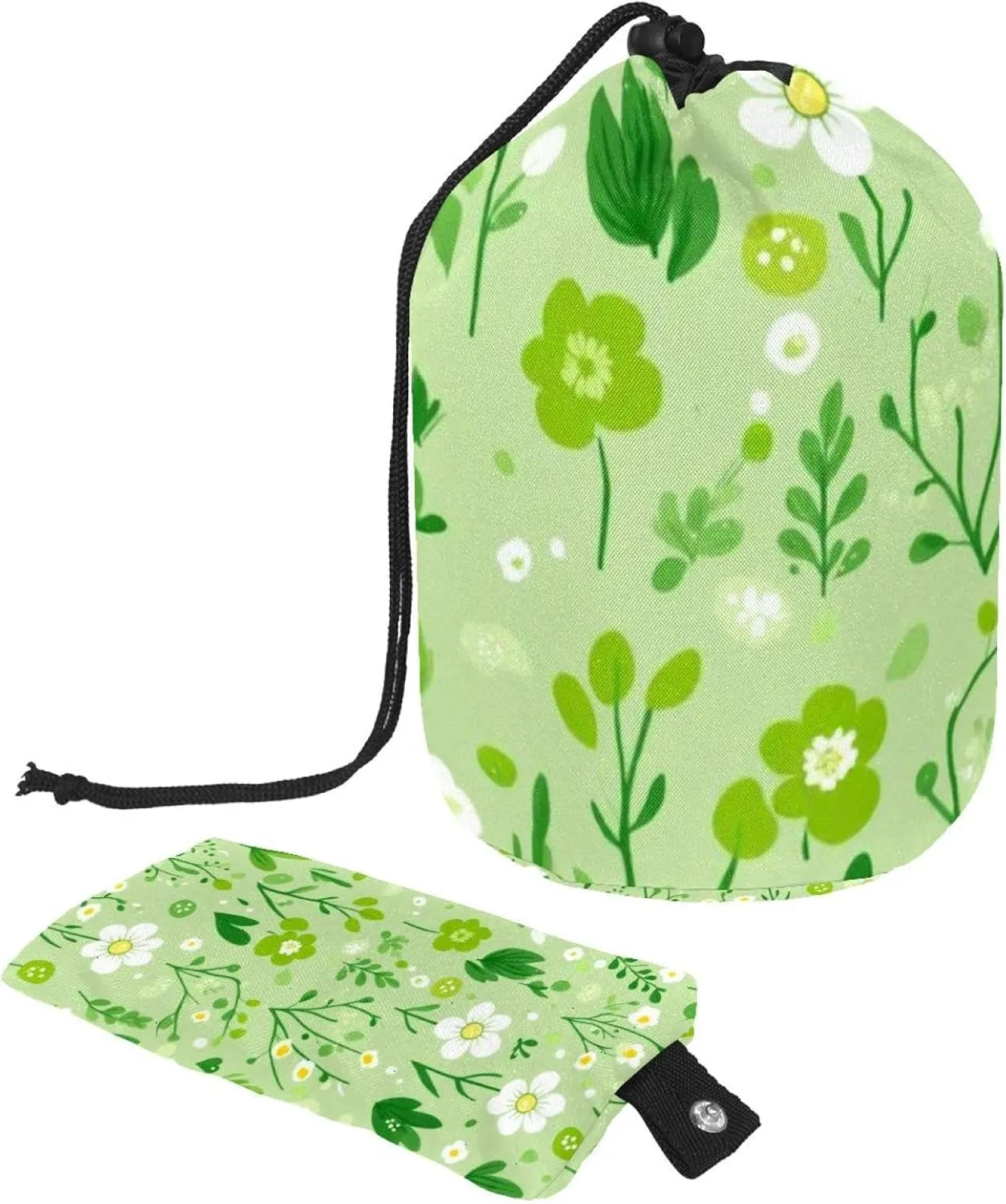2 Pcs Cosmetic Bag bucket Travel Makeup Bags Large Capacity Soft Waterproof Portable Drawstring Cosmetic Bag, Green Plants Flowers