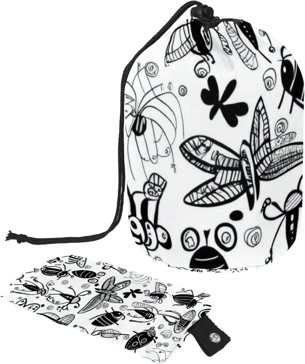 2 Pcs Cosmetic Bag bucket Travel Makeup Bags Large Capacity Soft Waterproof Portable Drawstring Cosmetic Bag, Hand Drawn Flying Insects