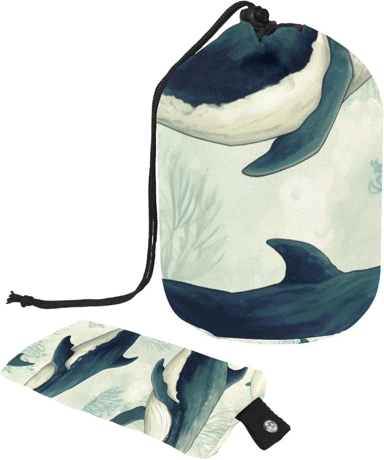 2 Pcs Cosmetic Bag bucket Travel Makeup Bags Large Capacity Soft Waterproof Portable Drawstring Cosmetic Bag, Hand-painted Whale Sea Animal