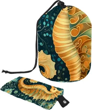 2 Pcs Cosmetic Bag bucket Travel Makeup Bags Large Capacity Soft Waterproof Portable Drawstring Cosmetic Bag, Ocean Art Galaxy Seahorse