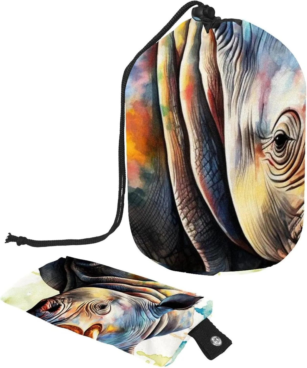 2 Pcs Cosmetic Bag bucket Travel Makeup Bags Large Capacity Soft Waterproof Portable Drawstring Cosmetic Bag, Rhino Colors Oil Paint 55