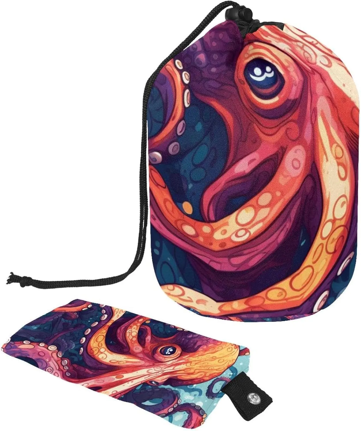2 Pcs Cosmetic Bag bucket Travel Makeup Bags Large Capacity Soft Waterproof Portable Drawstring Cosmetic Bag, Sea Animal Octopus