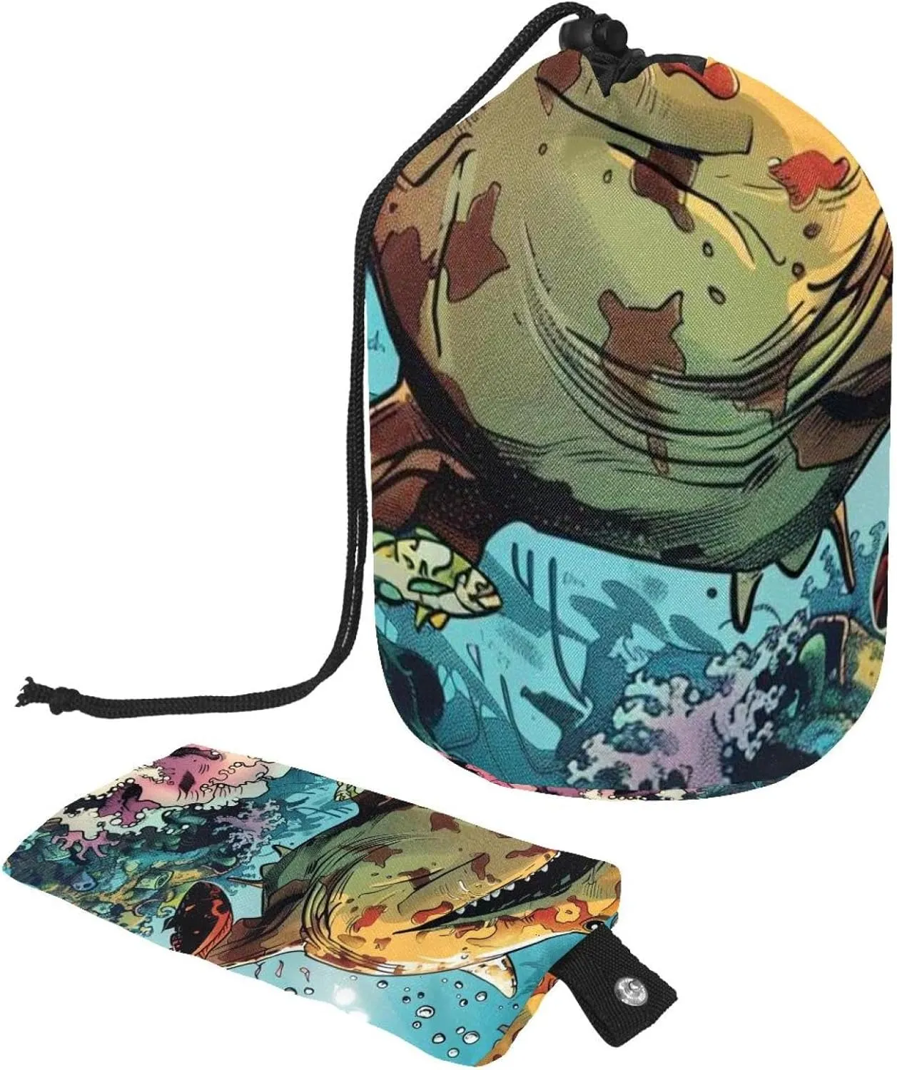 2 Pcs Cosmetic Bag bucket Travel Makeup Bags Large Capacity Soft Waterproof Portable Drawstring Cosmetic Bag, Undersea World Comics Shark