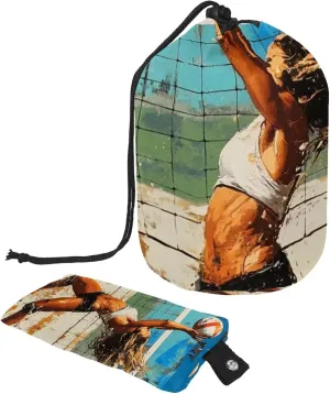 2 Pcs Cosmetic Bag bucket Travel Makeup Bags Large Capacity Soft Waterproof Portable Drawstring Cosmetic Bag, Vintage Art Volleyball Print 67