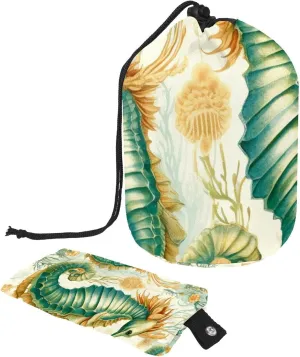 2 Pcs Cosmetic Bag bucket Travel Makeup Bags Large Capacity Soft Waterproof Portable Drawstring Cosmetic Bag, Vintage Florals Seahorse