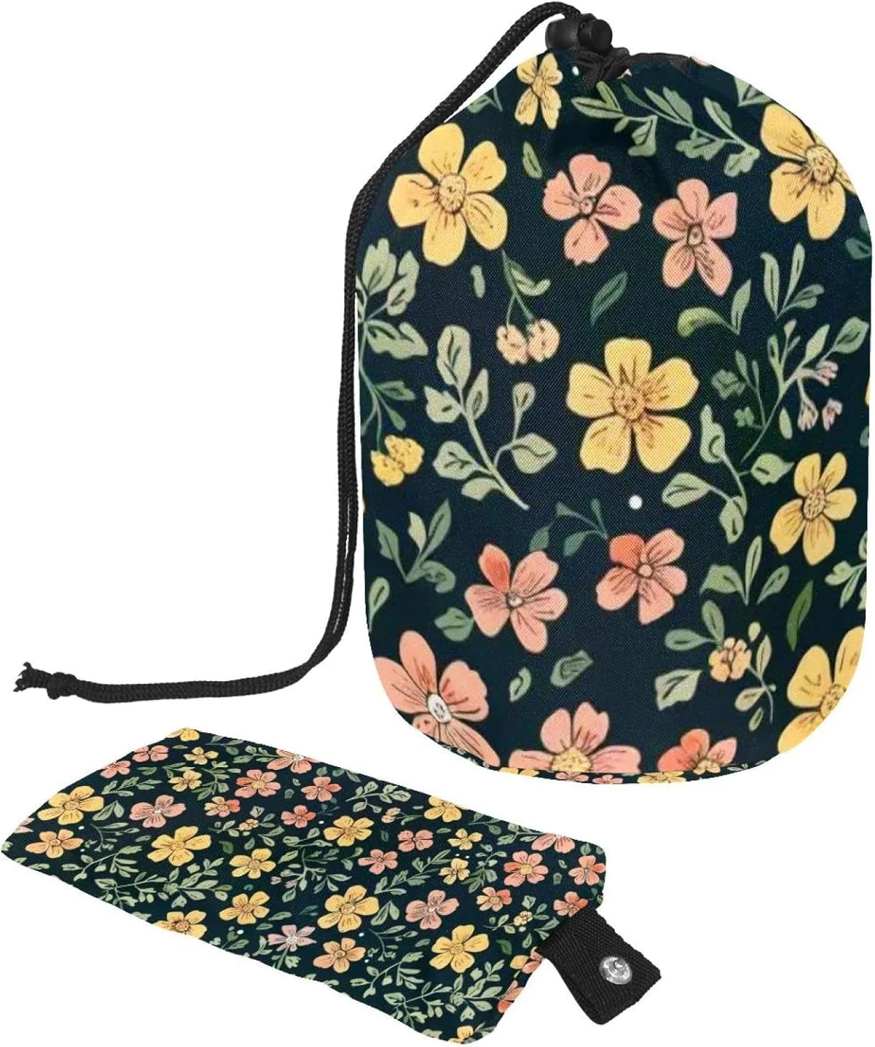 2 Pcs Cosmetic Bag bucket Travel Makeup Bags Large Capacity Soft Waterproof Portable Drawstring Cosmetic Bag, Vintage Pink Yellow Florals