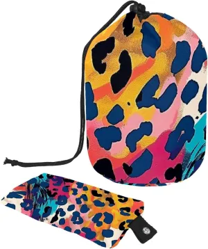 2 Pcs Cosmetic Bag bucket Travel Makeup Bags Large Capacity Soft Waterproof Portable Drawstring Cosmetic Bag, Watercolor Colorful Leopard Print
