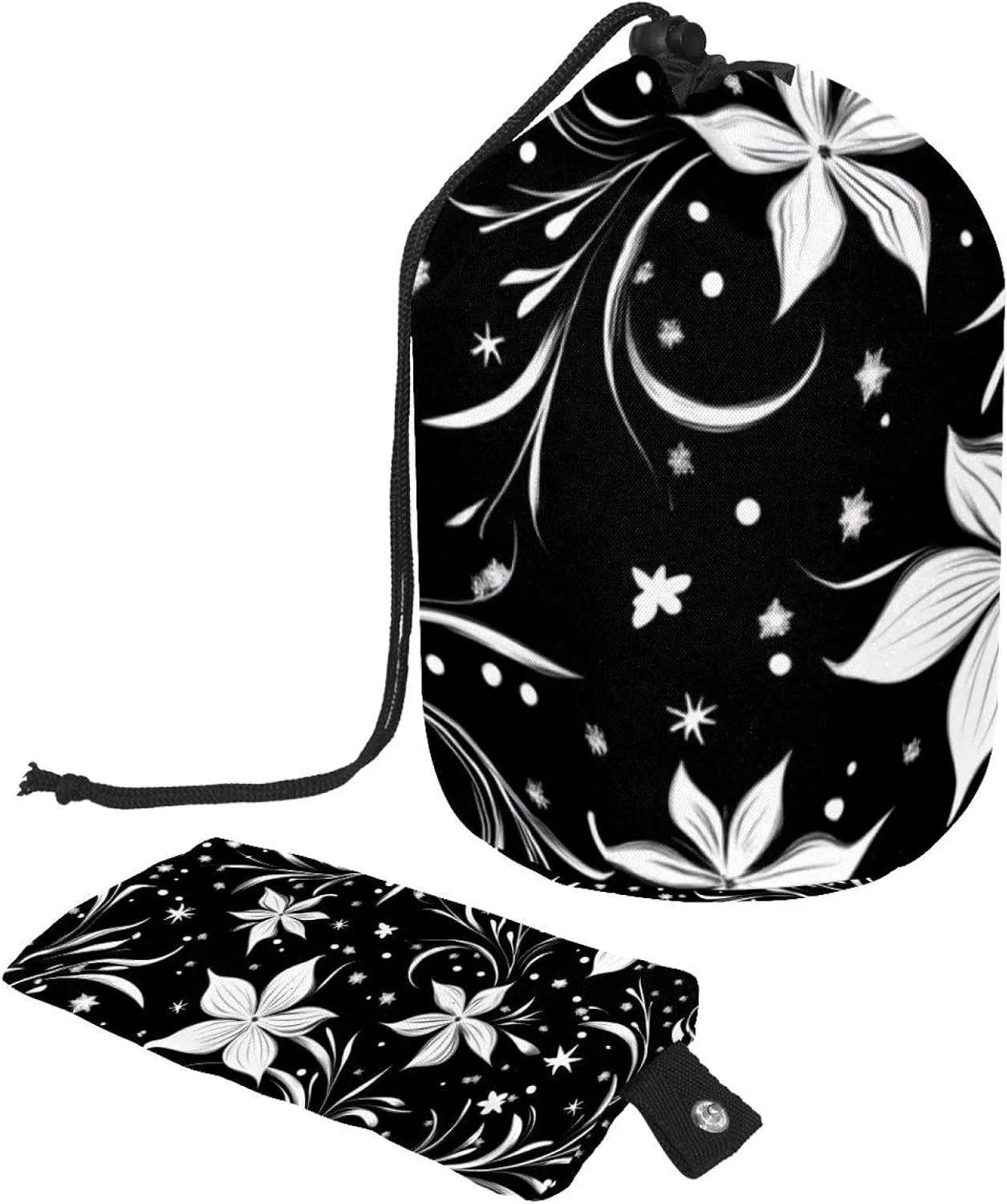 2 Pcs Cosmetic Bag bucket Travel Makeup Bags Large Capacity Soft Waterproof Portable Drawstring Cosmetic Bag, White Starry Flowers 27