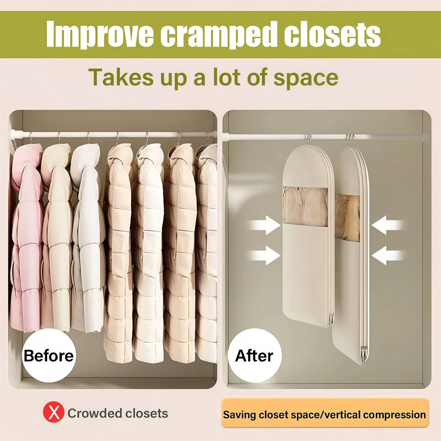 2025 Space Saving Hanging Garment Bag with Self Compression Zipper, Coat Storage Bag Hanging, Garment Bags for Hanging Clothes (Pink,3 PCS)