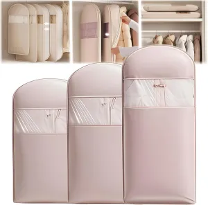 2025 Space Saving Hanging Garment Bag with Self Compression Zipper, Coat Storage Bag Hanging, Garment Bags for Hanging Clothes (Pink,3 PCS)