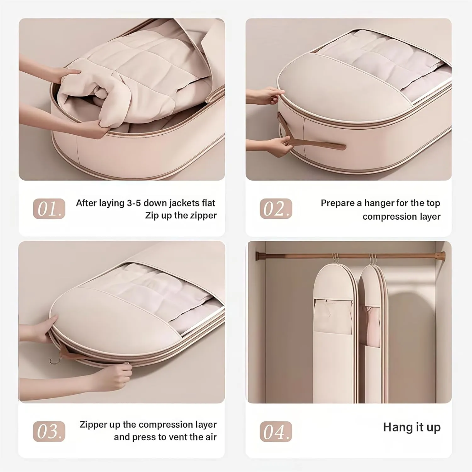 2025 Space Saving Hanging Garment Bag with Self Compression Zipper, Coat Storage Bag Hanging, Garment Bags for Hanging Clothes (Pink,3 PCS)