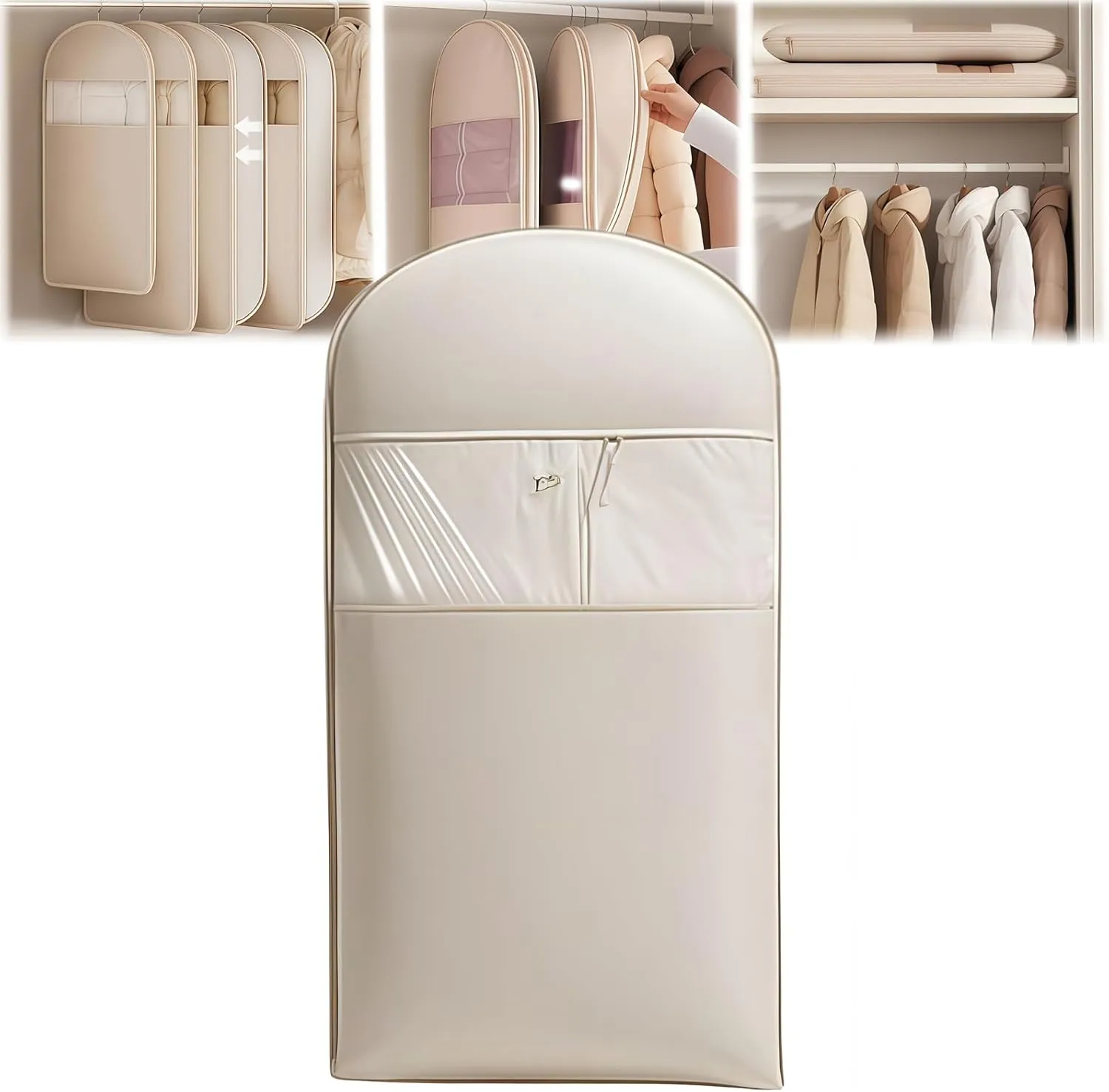 2025 Space Saving Hanging Garment Bag with Self Compression Zipper, Coat Storage Bag Hanging, Garment Bags for Hanging Clothes (Pink,Medium)