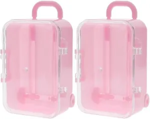 2X Pink Mini Roller Travel Suitcase Candy Box Personality Wedding Candy Box Luggage Trolley Case Candy Toy