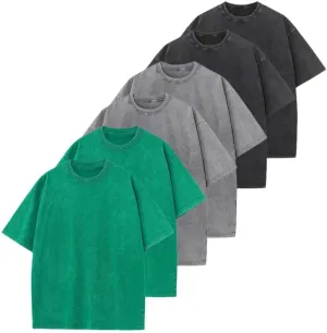 5/6 Pack T-Shirts Cotton Washed Vintage Tee Loose Fit Short Sleeve Casual Solid Colors Shirts for Men Women