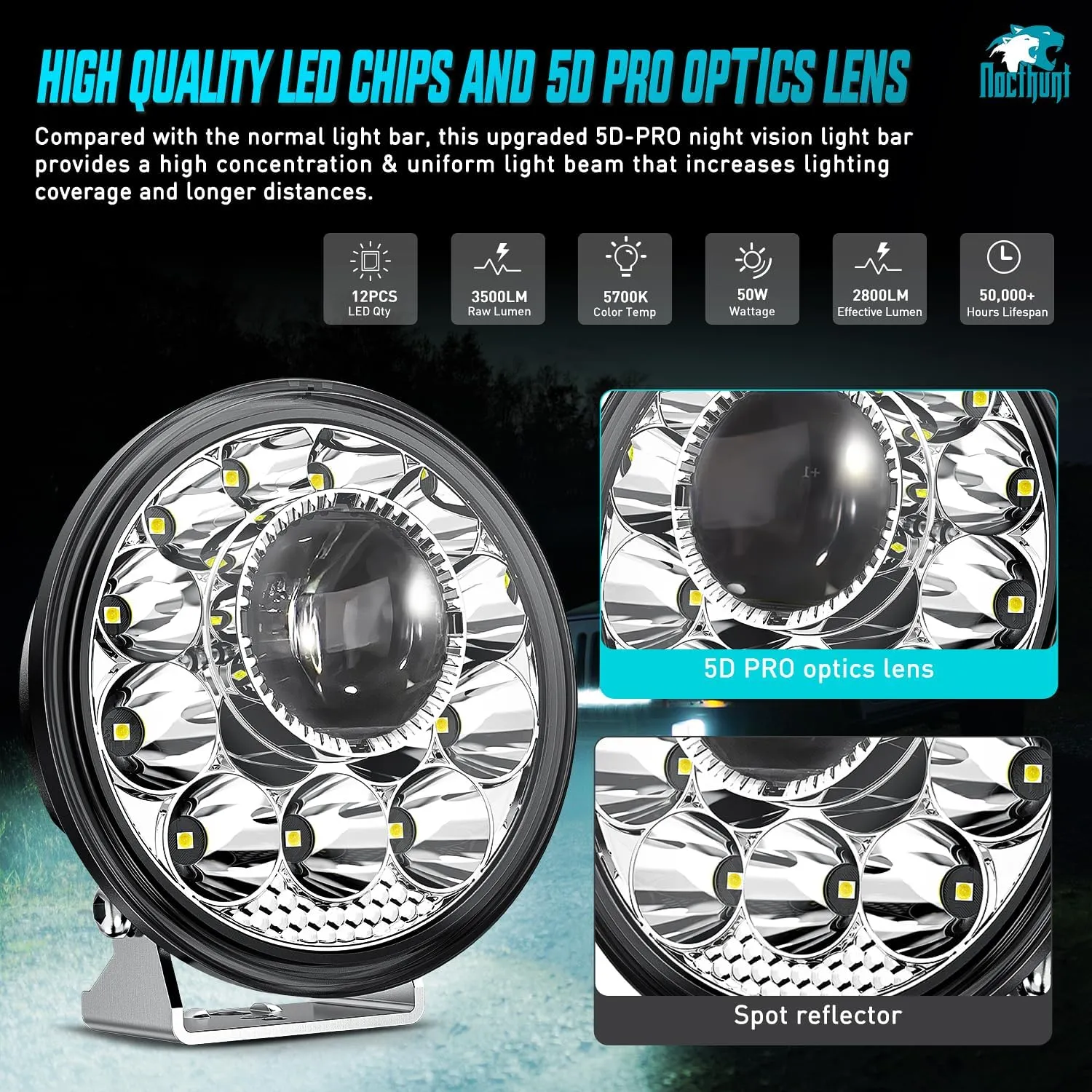 5.75 Inch 12LED Round Spot Night Vision LED Light Pods (Pair) | 16AWG Wire 5Pin Switch