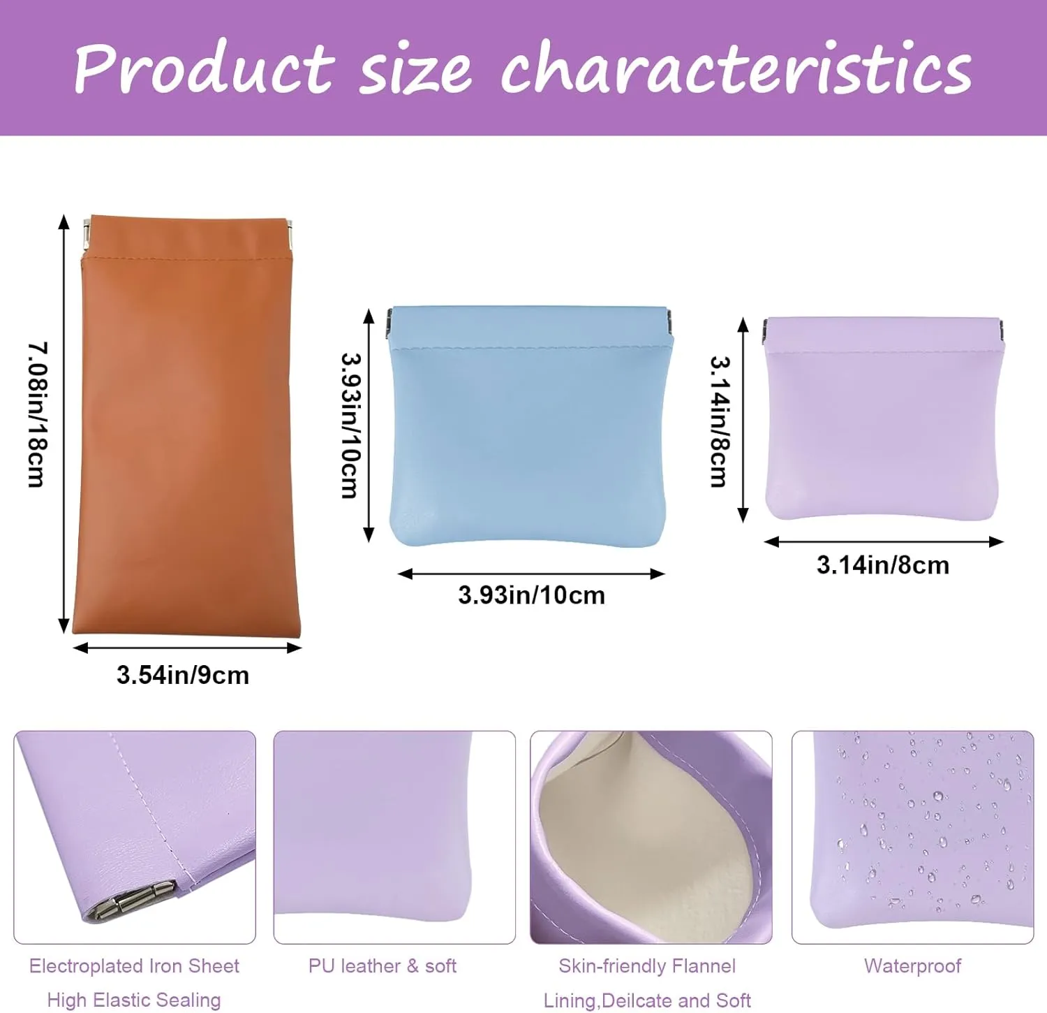 6 PCS Pocket Cosmetic Bag, Small Pocket Makeup Bag for Women Snap Closure Organizer Pouch Portable No Zipper Waterproof Leather, Mini Travel Storage Bag for Cosmetics Jewelry Headphone(6 color 3 size)