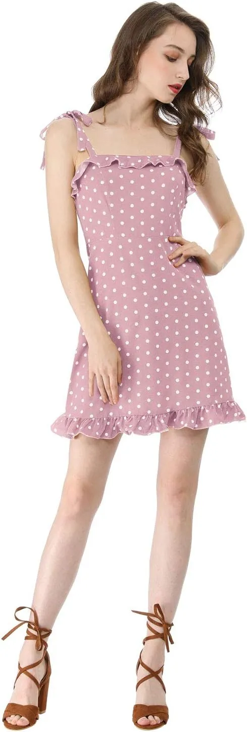 Allegra K Women's Printed Spaghetti Strap Summer Ruffle Flare Mini Slip Dress