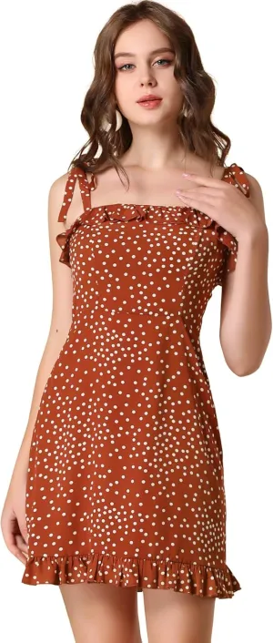 Allegra K Women's Printed Spaghetti Strap Summer Ruffle Flare Mini Slip Dress
