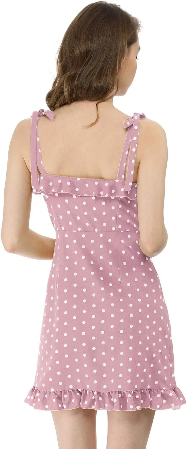 Allegra K Women's Printed Spaghetti Strap Summer Ruffle Flare Mini Slip Dress