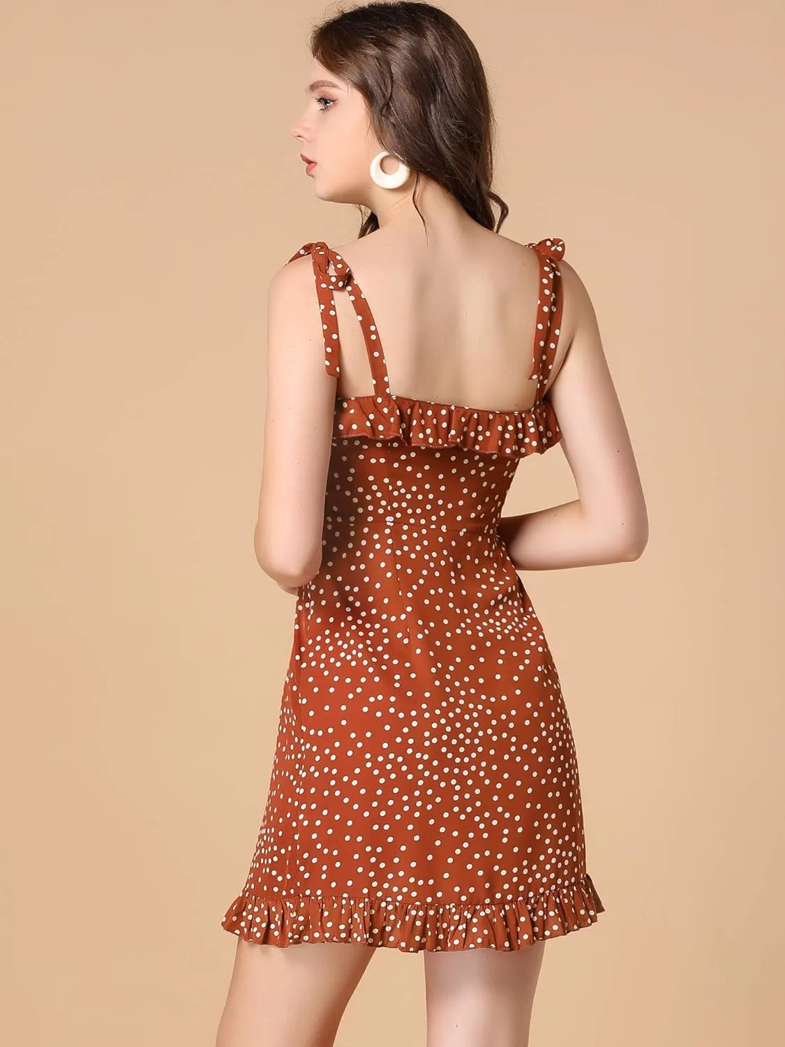 Allegra K Women's Printed Spaghetti Strap Summer Ruffle Flare Mini Slip Dress