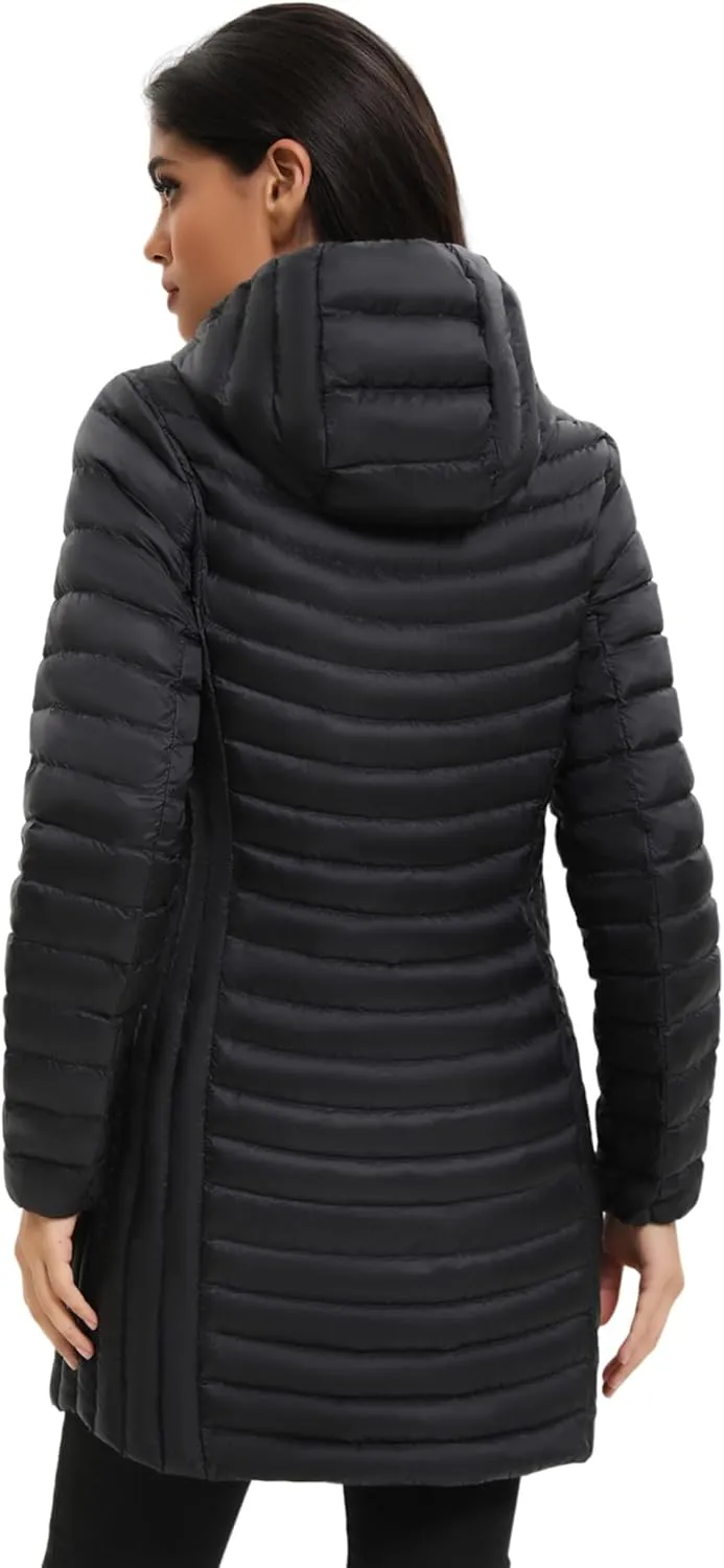ANOTHER CHOICE Women Ultralightweight Down Coat, Winter Puffer Jacket with Detachable Hood Stretchy Panel Rollable