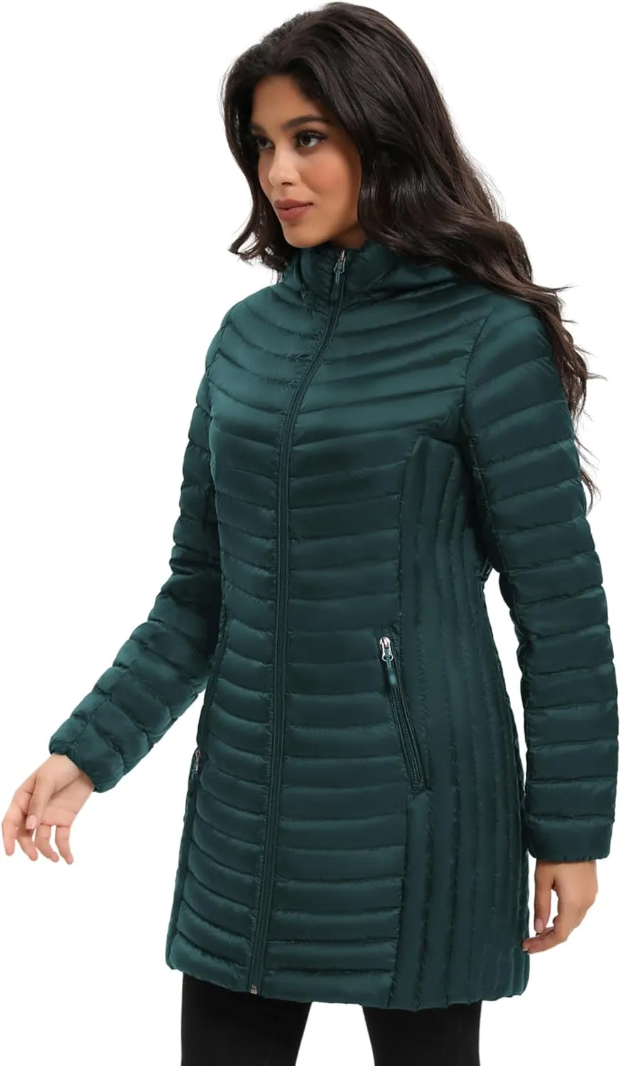 ANOTHER CHOICE Women Ultralightweight Down Coat, Winter Puffer Jacket with Detachable Hood Stretchy Panel Rollable