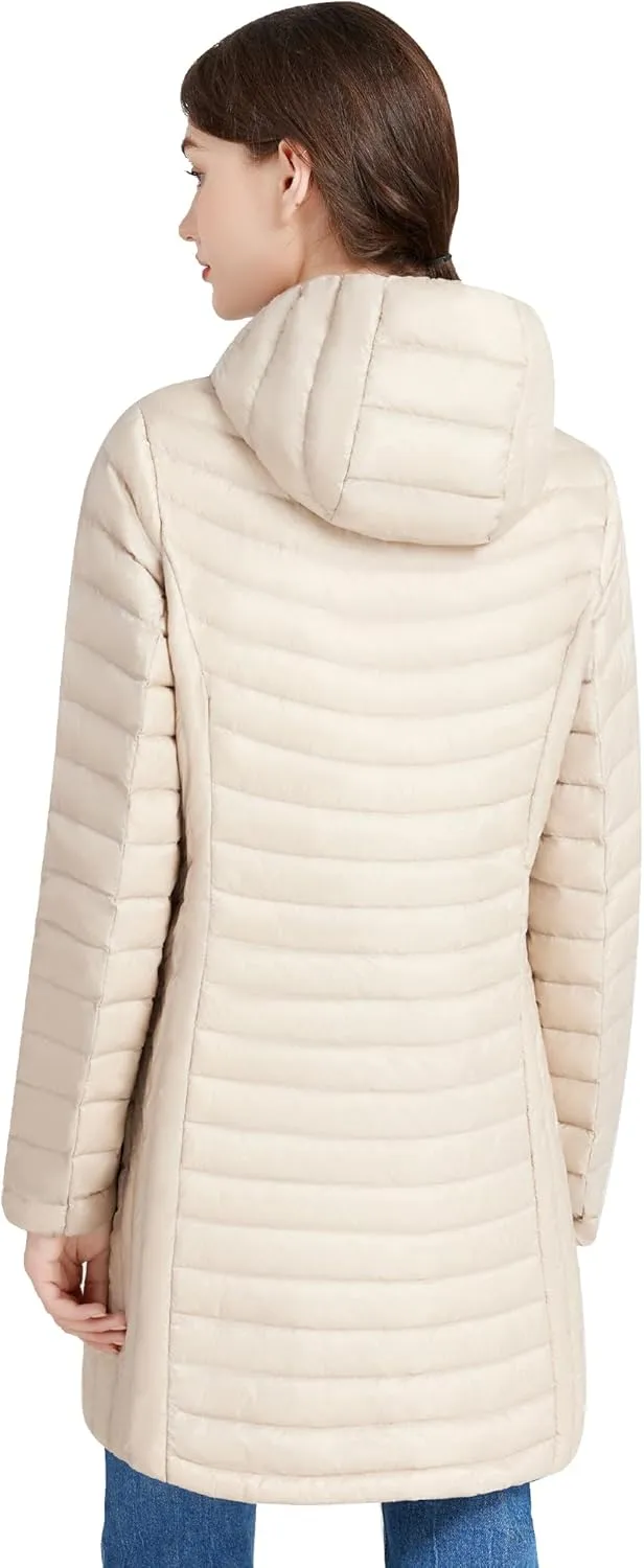 ANOTHER CHOICE Women Ultralightweight Down Coat, Winter Puffer Jacket with Detachable Hood Stretchy Panel Rollable