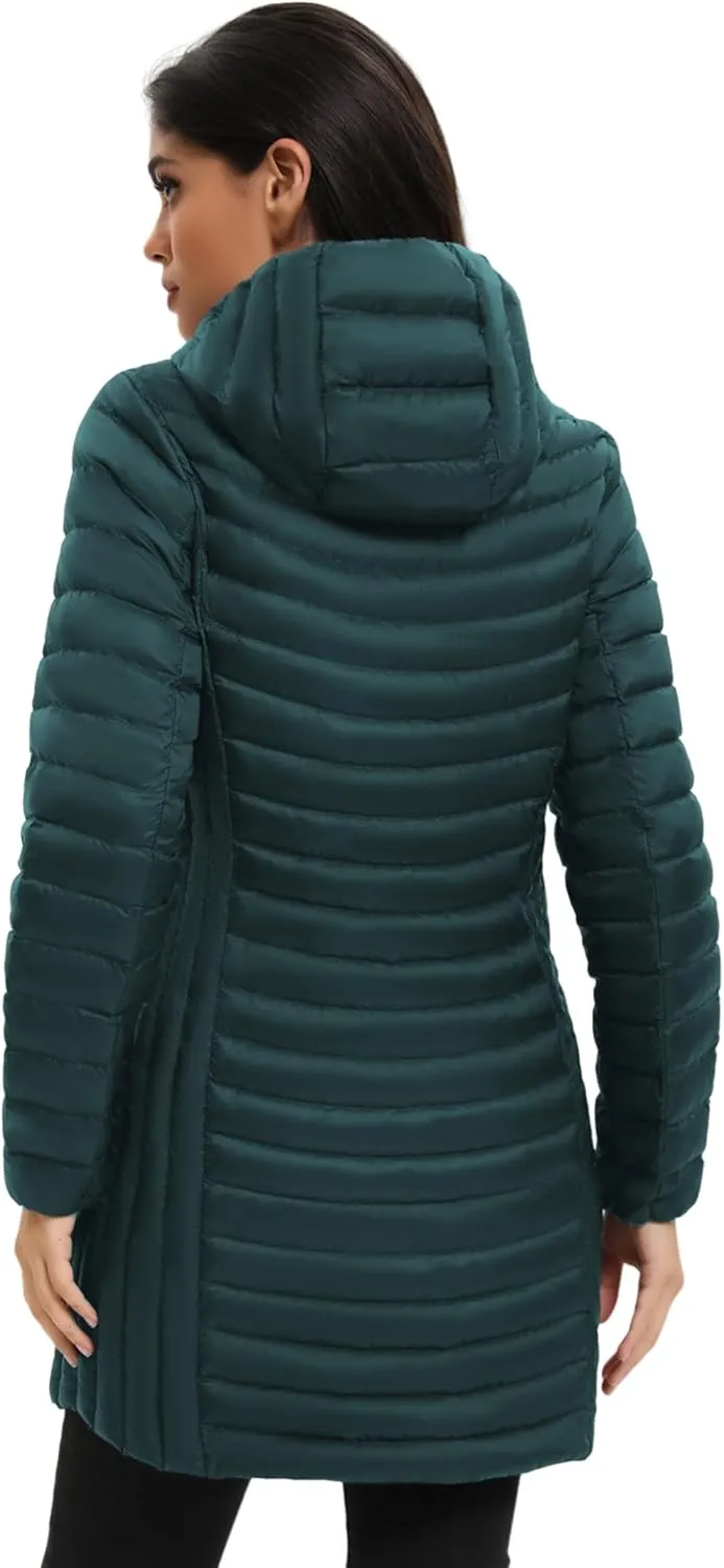 ANOTHER CHOICE Women Ultralightweight Down Coat, Winter Puffer Jacket with Detachable Hood Stretchy Panel Rollable