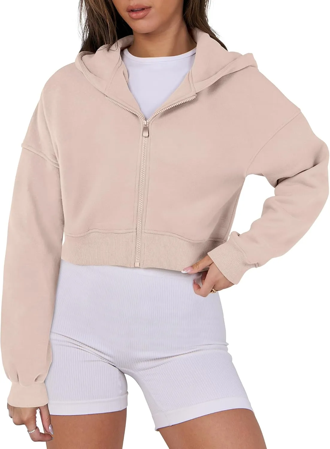 ANRABESS Womens Zip Up Crop Hoodie Sweatshirts 2024 Fall Trendy Long Sleeve Cropped Jacket Top Winter Teen Girls Clothes