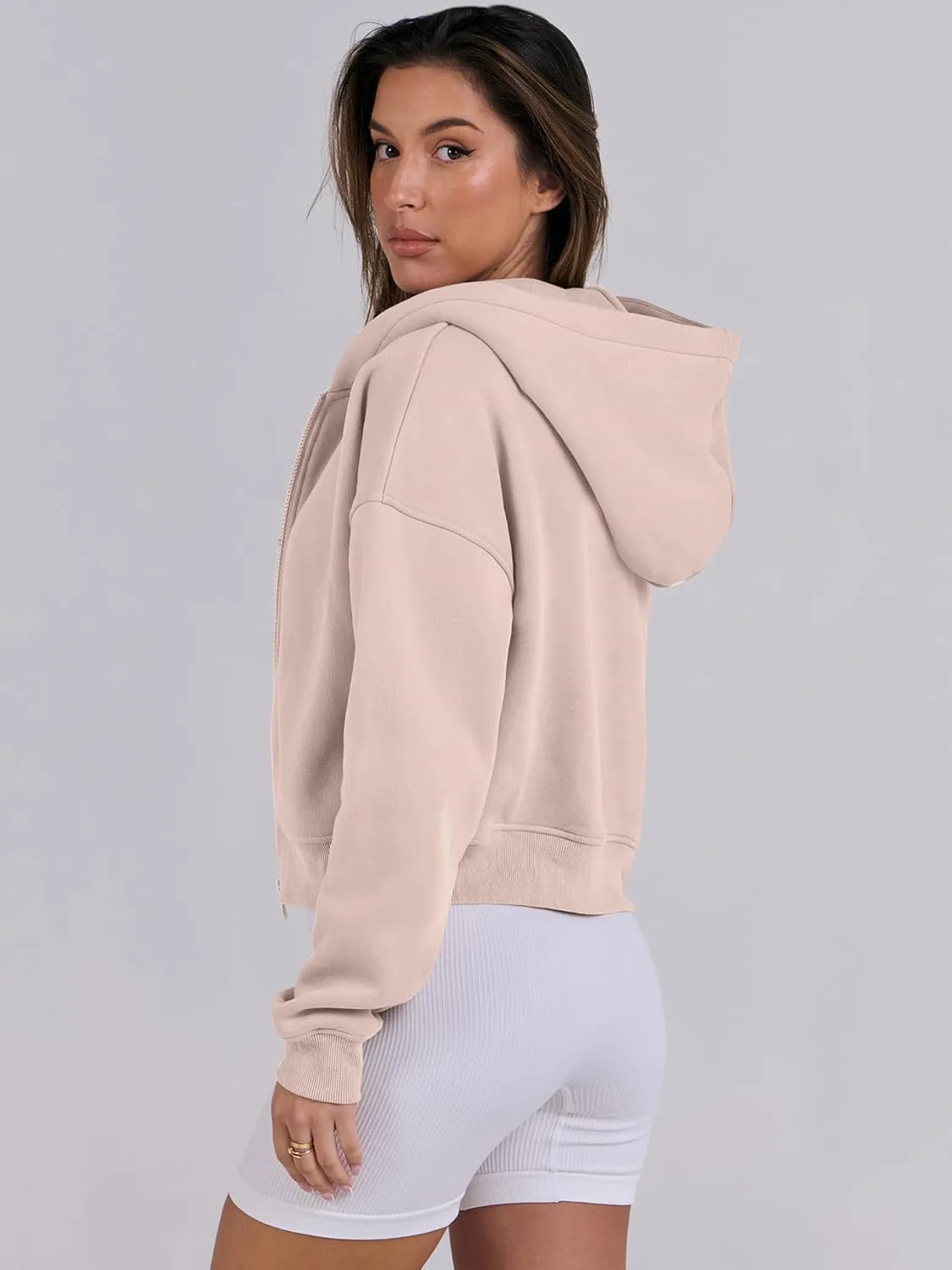 ANRABESS Womens Zip Up Crop Hoodie Sweatshirts 2024 Fall Trendy Long Sleeve Cropped Jacket Top Winter Teen Girls Clothes