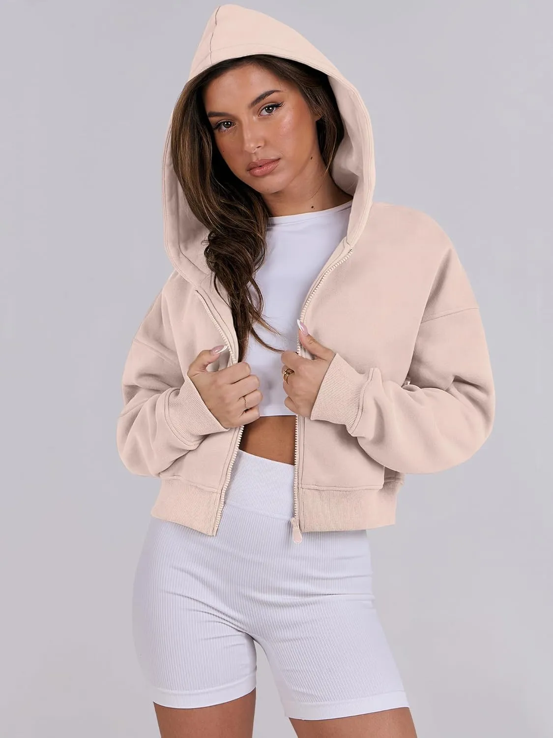 ANRABESS Womens Zip Up Crop Hoodie Sweatshirts 2024 Fall Trendy Long Sleeve Cropped Jacket Top Winter Teen Girls Clothes